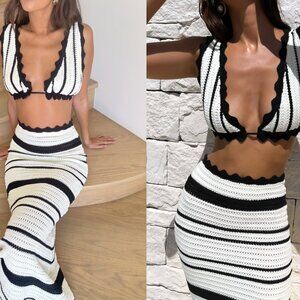 Jadia Contrast Crochet Bralette - Black/White - Small